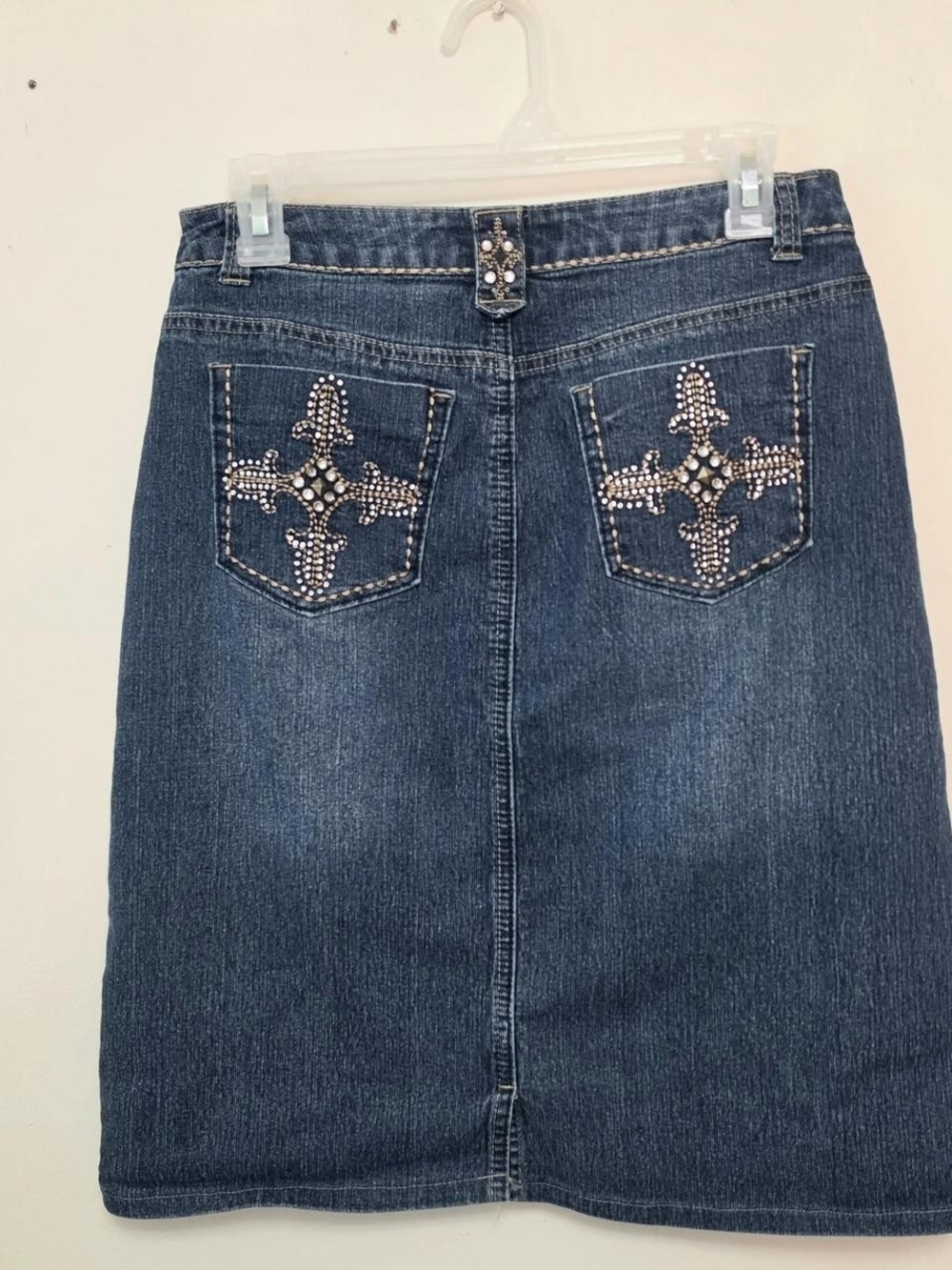 2000s Y2k Bedazzled Cross Denim Skirt Size 8